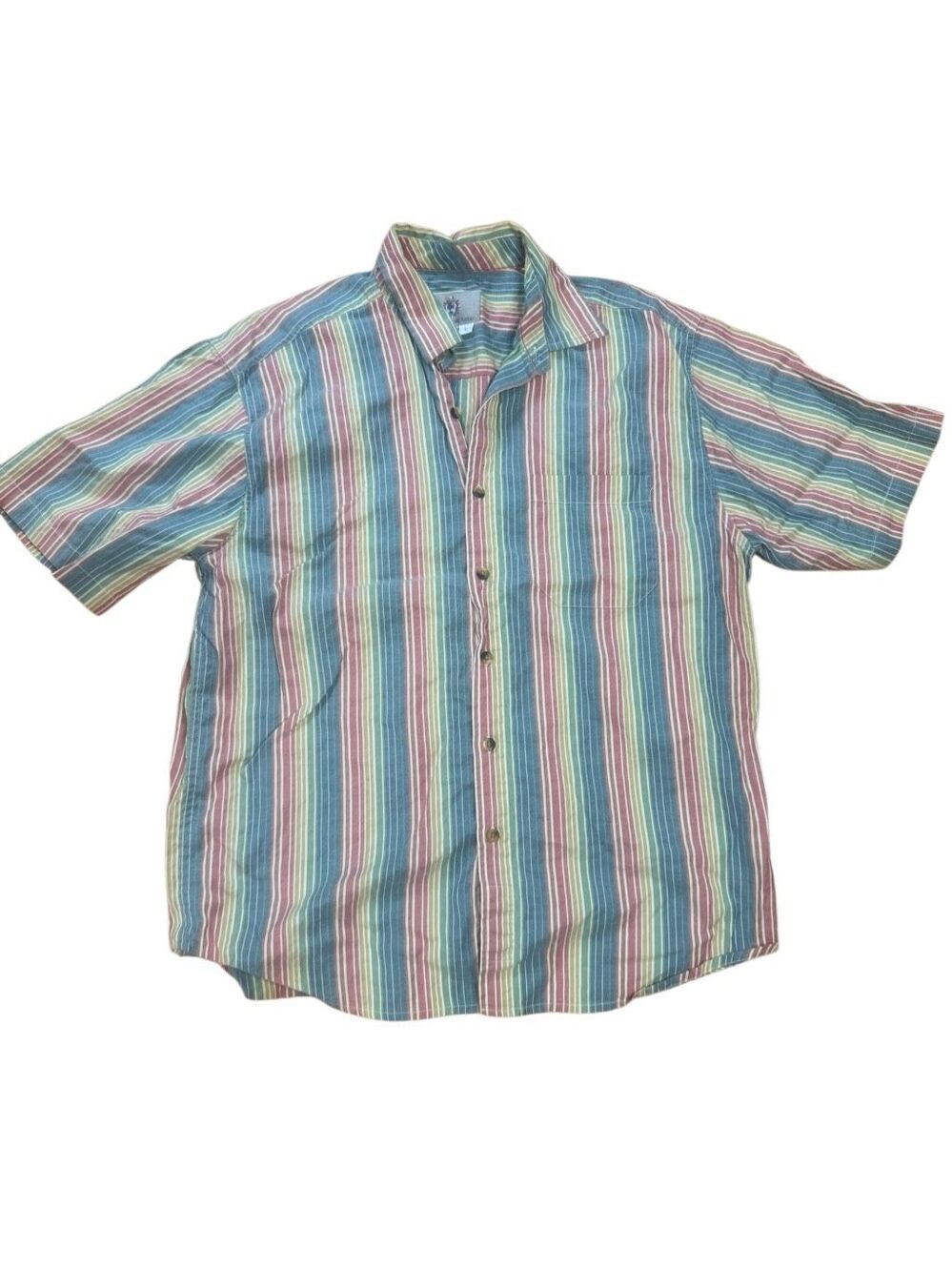 Y2K Vintage Territory Ahead Striped Button down Shirt Short Sleeve Multicolor La